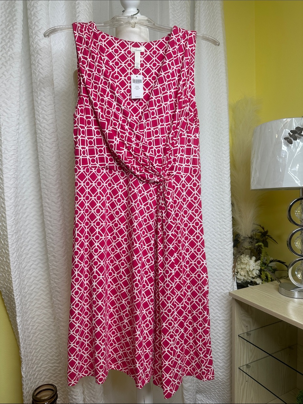 🆕NWT Soma Pink and White Geometric Knot-Front Midi Dress, M